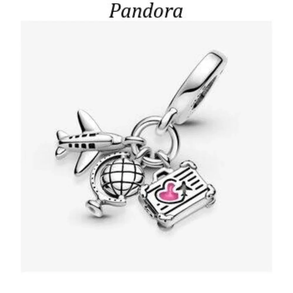 Pandora Silver and Pink Travel Charm Bracelet